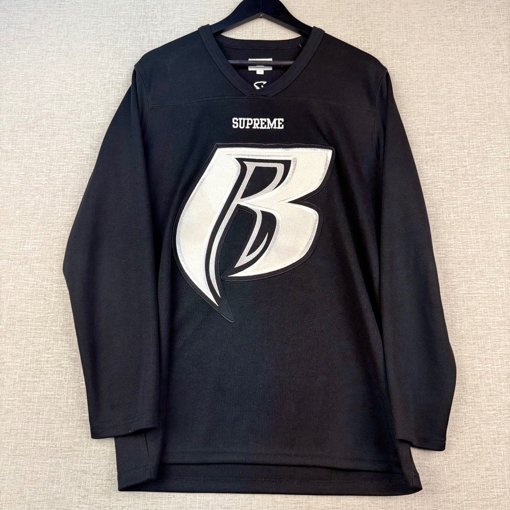 Supreme Ruff Ryders Mens Medium Hockey Jersey Black Embroidered Logo Long Sleeve